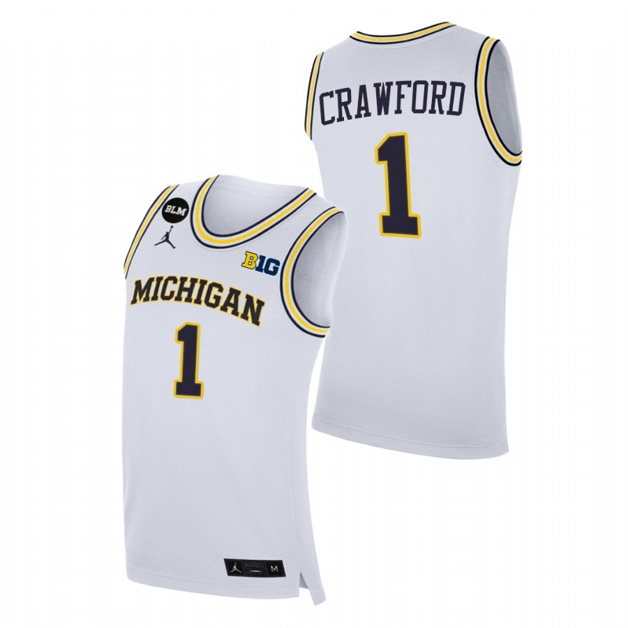 Michigan Wolverines Men's NCAA Jamal Crawford #1 White BLM College Basketball Jersey DQC6049KJ